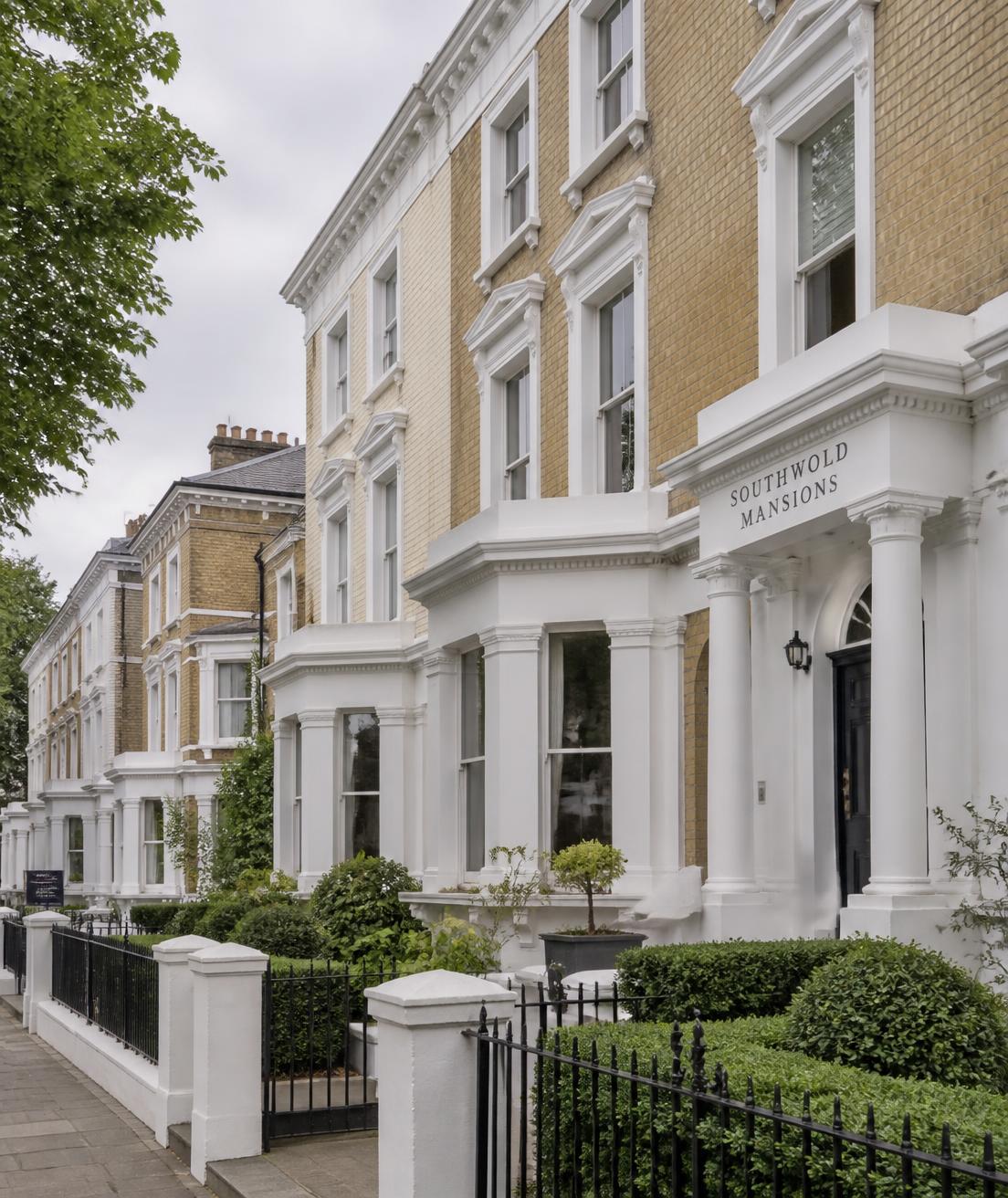 Elegant British terraced houses converted into residential flats